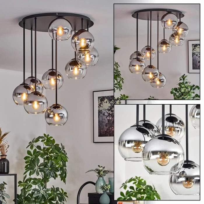 Koyoto Plafones, Luminarias esféricas Cromo, Transparente, Ahumado, 9 luces