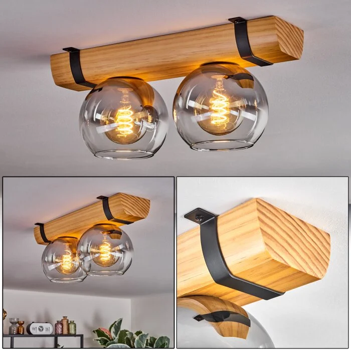 Koyoto Plafones, Luminarias esféricas Crudo, Negro, 2 luces