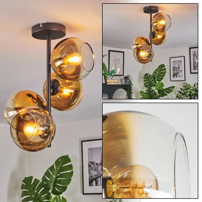 Koyoto Plafones, Luminarias esféricas dorado, Transparente, 4 luces