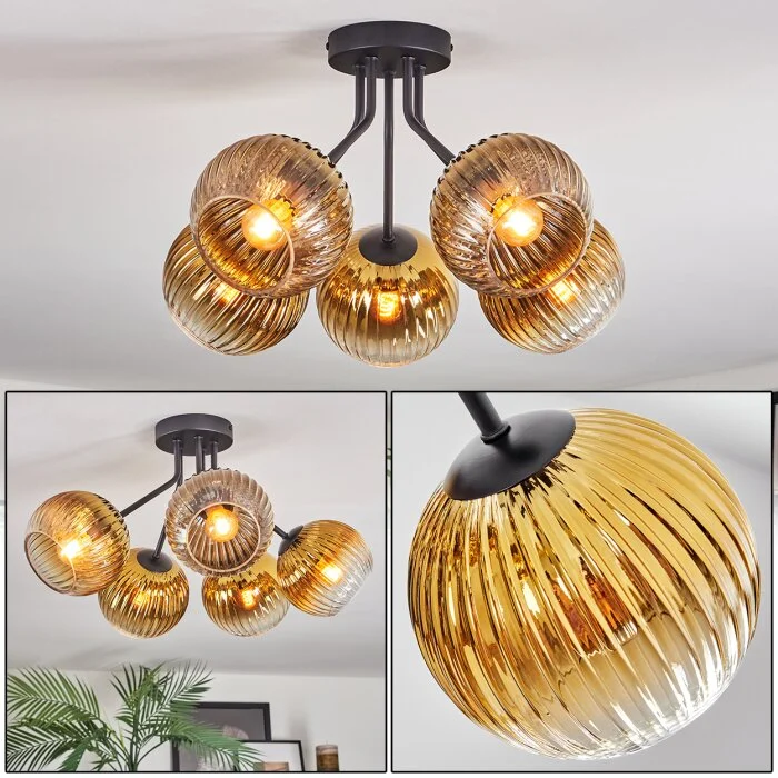 Koyoto Plafones, Luminarias esféricas dorado, Transparente, 5 luces