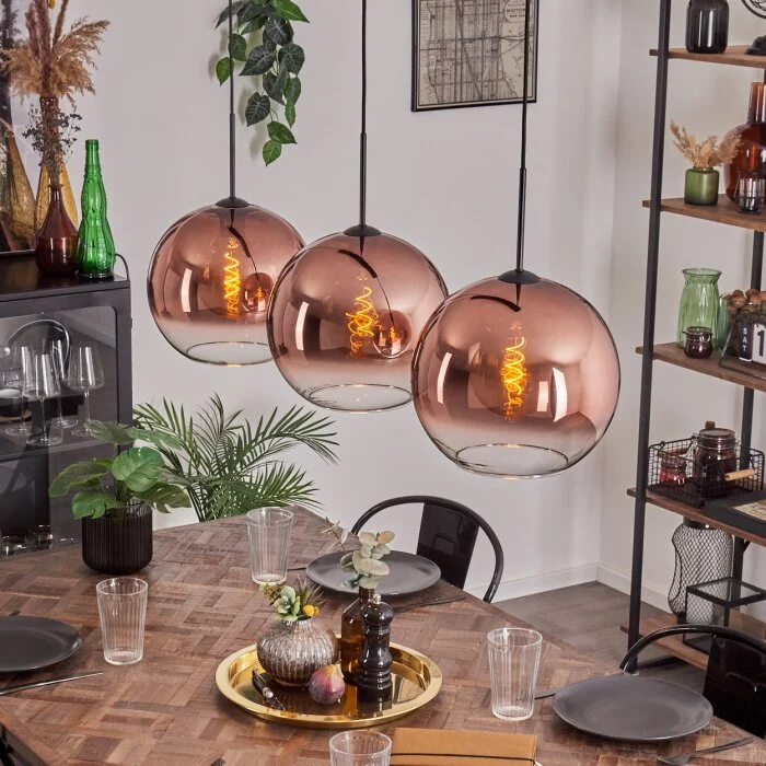 Koyotot Lámpara Colgante - Cristal 30 cm Transparente, Color cobre, 3 luces