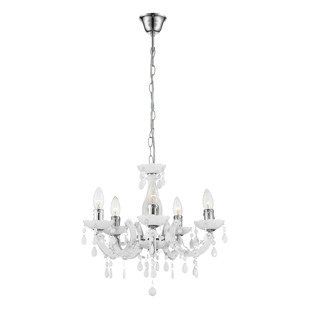 Lámpara araña de 5 luces metal/acrílico blanco/cromo Globo Cuimbra II