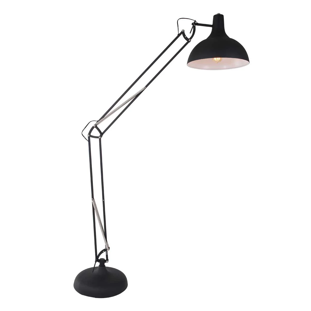 Lámpara de pie industrial de metal negro con brazo articulado Mexlite Office Magna