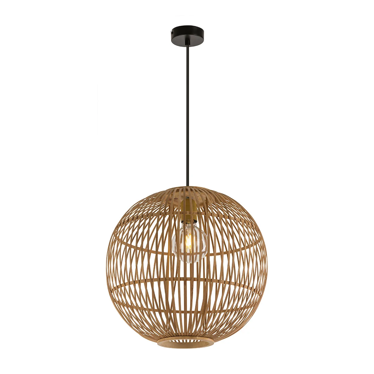 Lámpara colgante bohemia de bambú natural Globo Hildegard