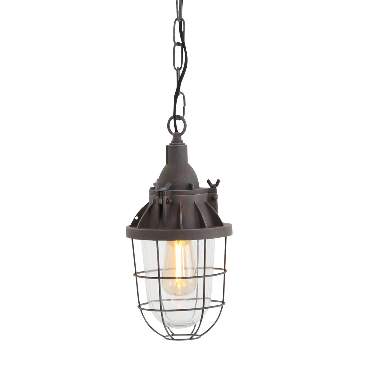 Lámpara colgante industrial de aluminio marrón y vidrio Mexlite Ebbe