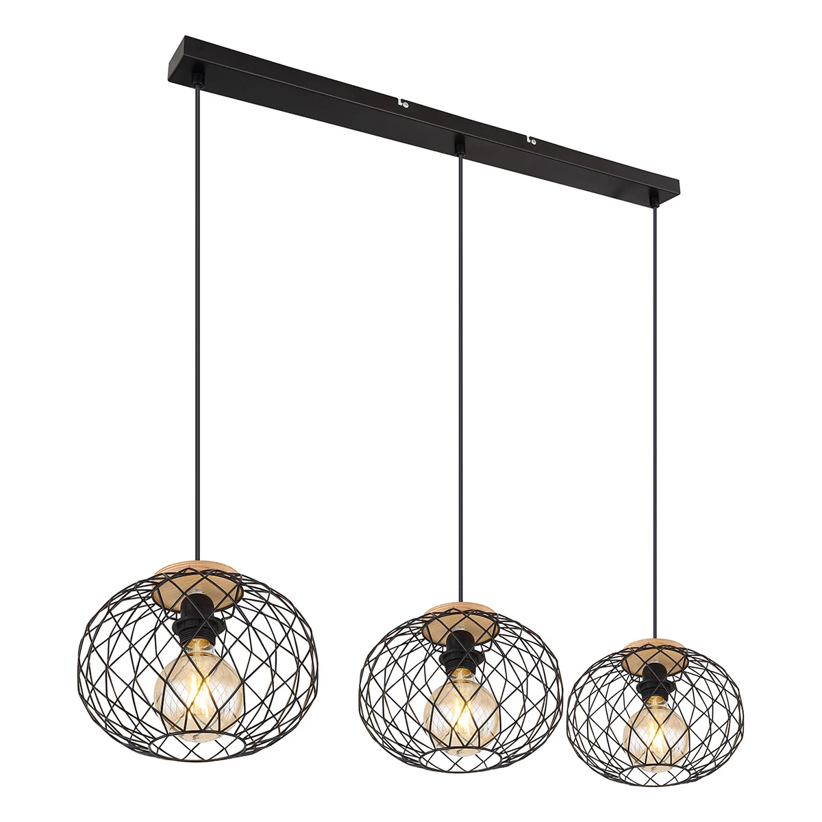Lámpara colgante de 3 luces con capucha de rejilla negro/marrón Globo Lacky
