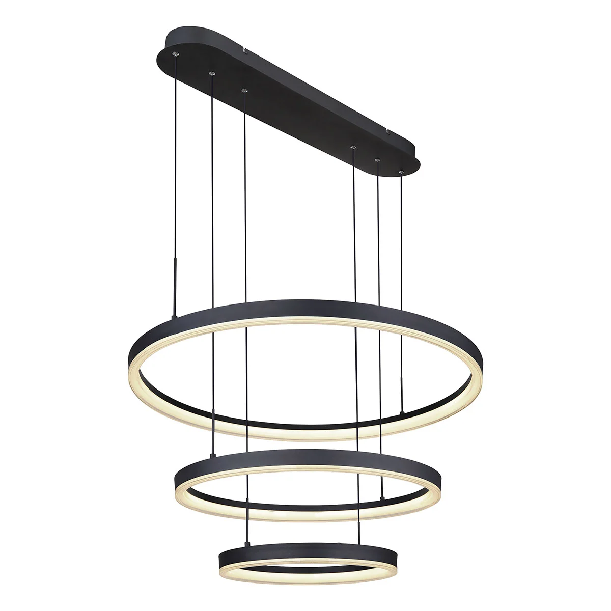 Lámpara colgante diseño 3 anillos negro Globo Augusto