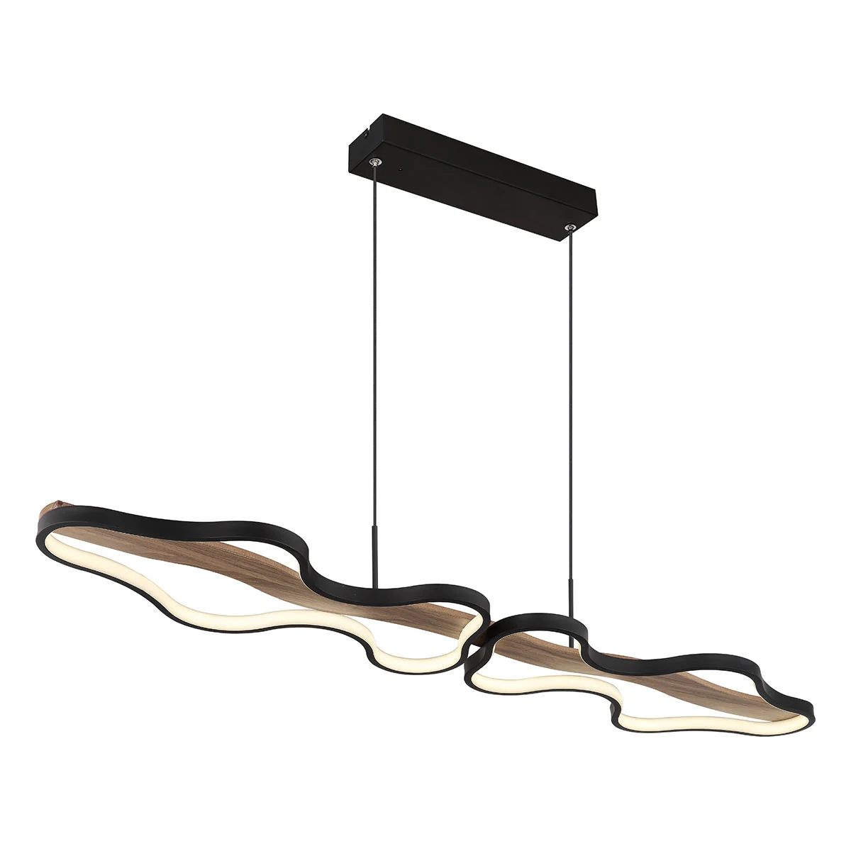 Lámpara colgante doble forma nube negro/aspecto madera Globo Bezzy