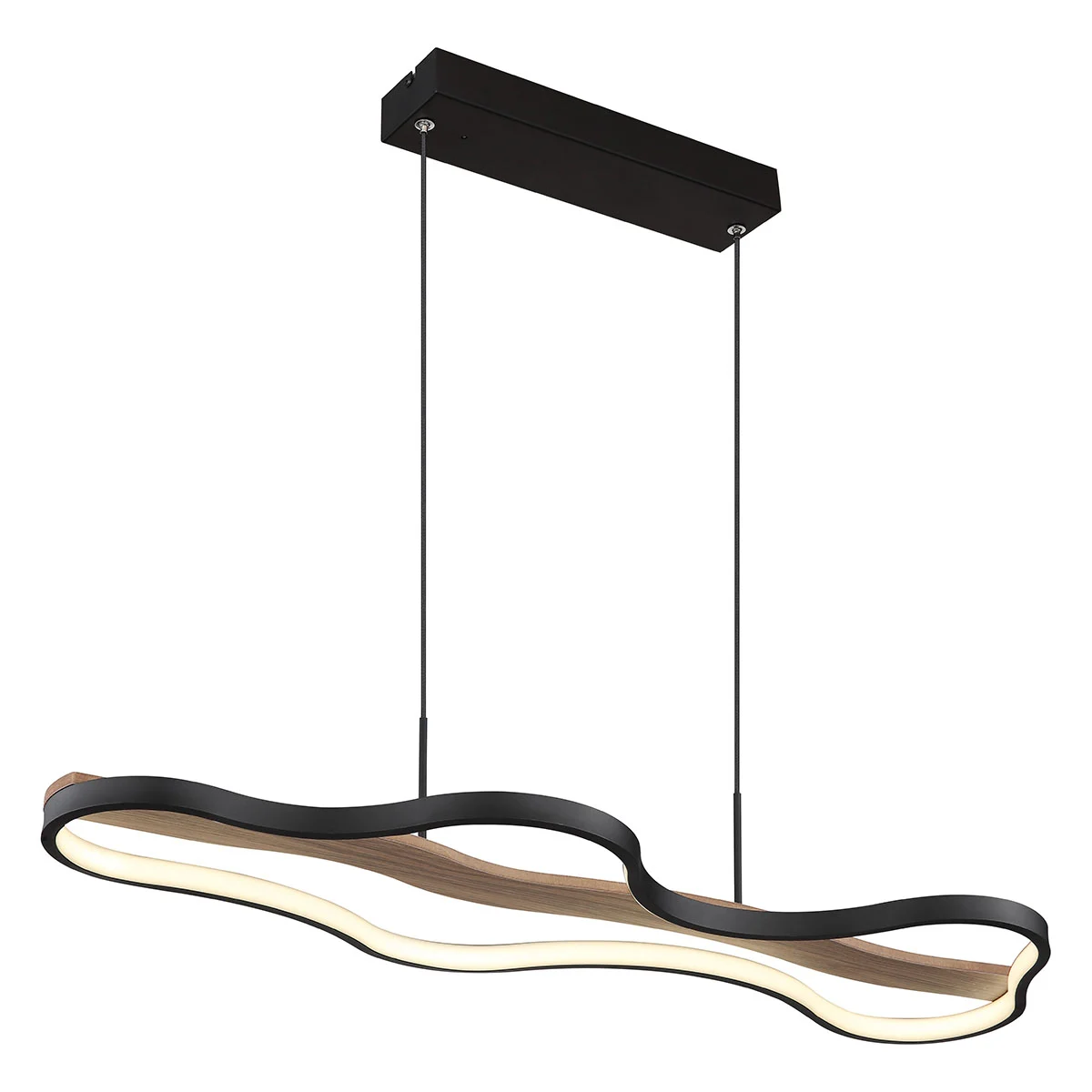 Lámpara colgante larga negro/aspecto madera nube Globo Bezzy