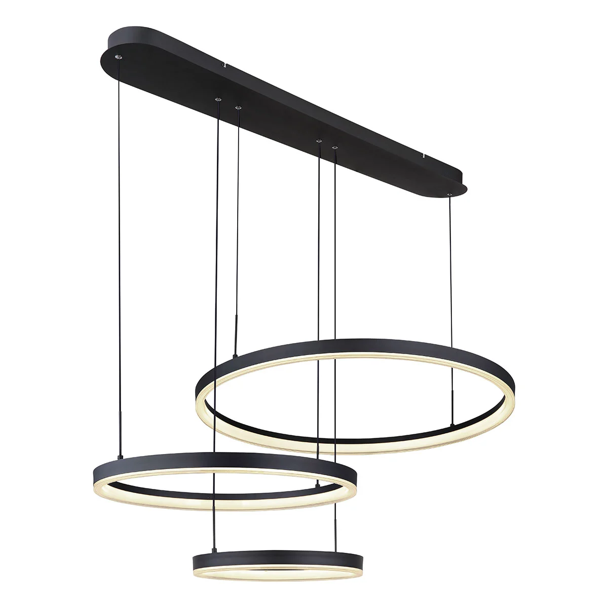 Lámpara colgante negro 3 anillos L Globo Augusto