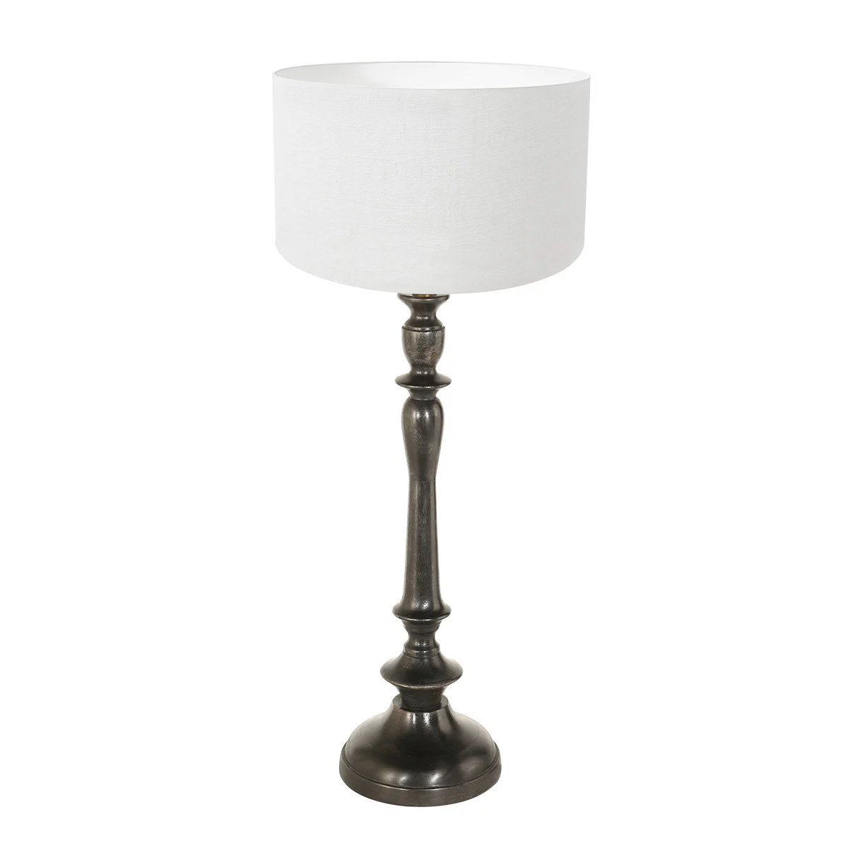 Lámpara de mesa clásica blanca y negra Steinhauer Bois negroantiguo y linoblanco