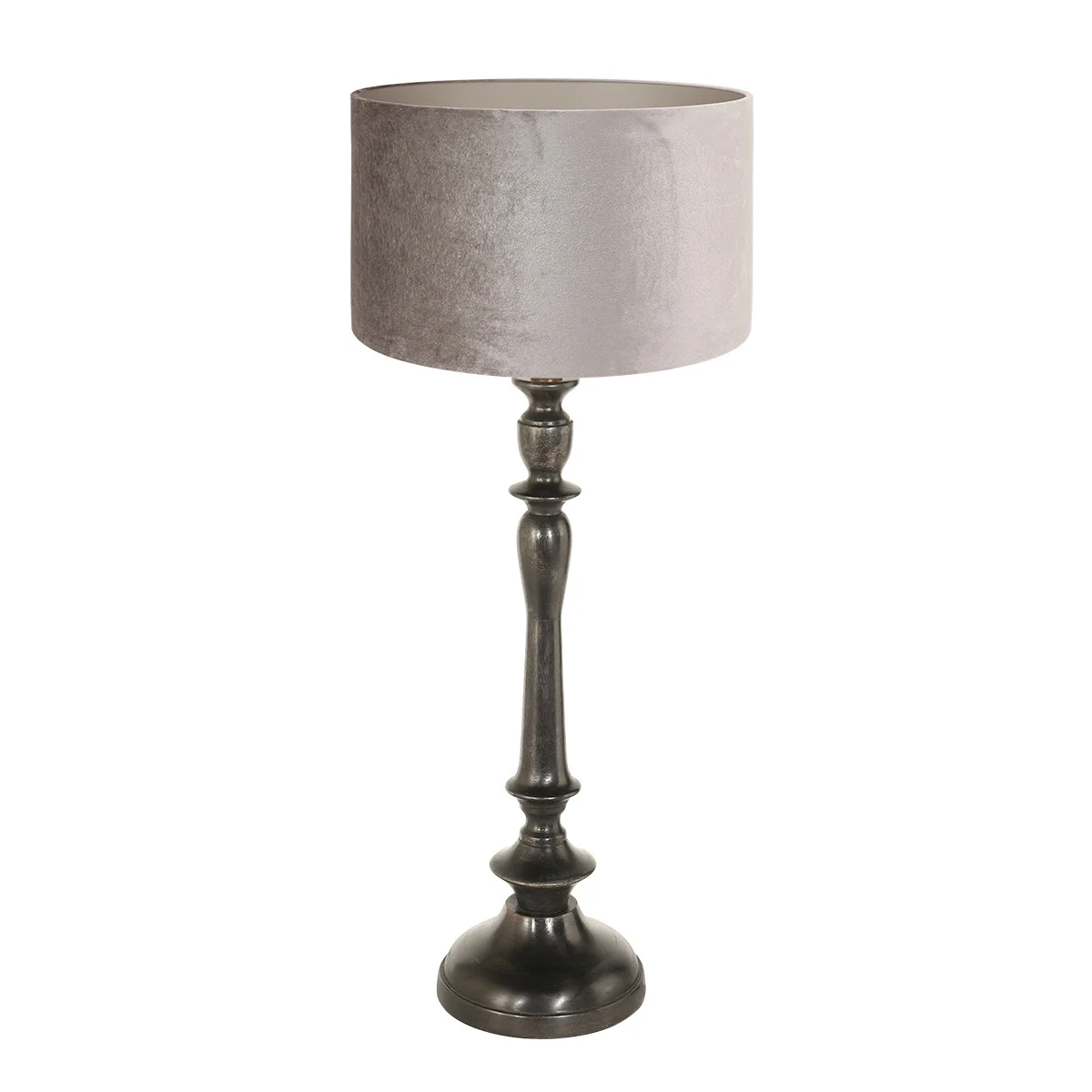 Lámpara de mesa clásica negra con pantalla plateada Steinhauer Bois negroantiguo y plateado
