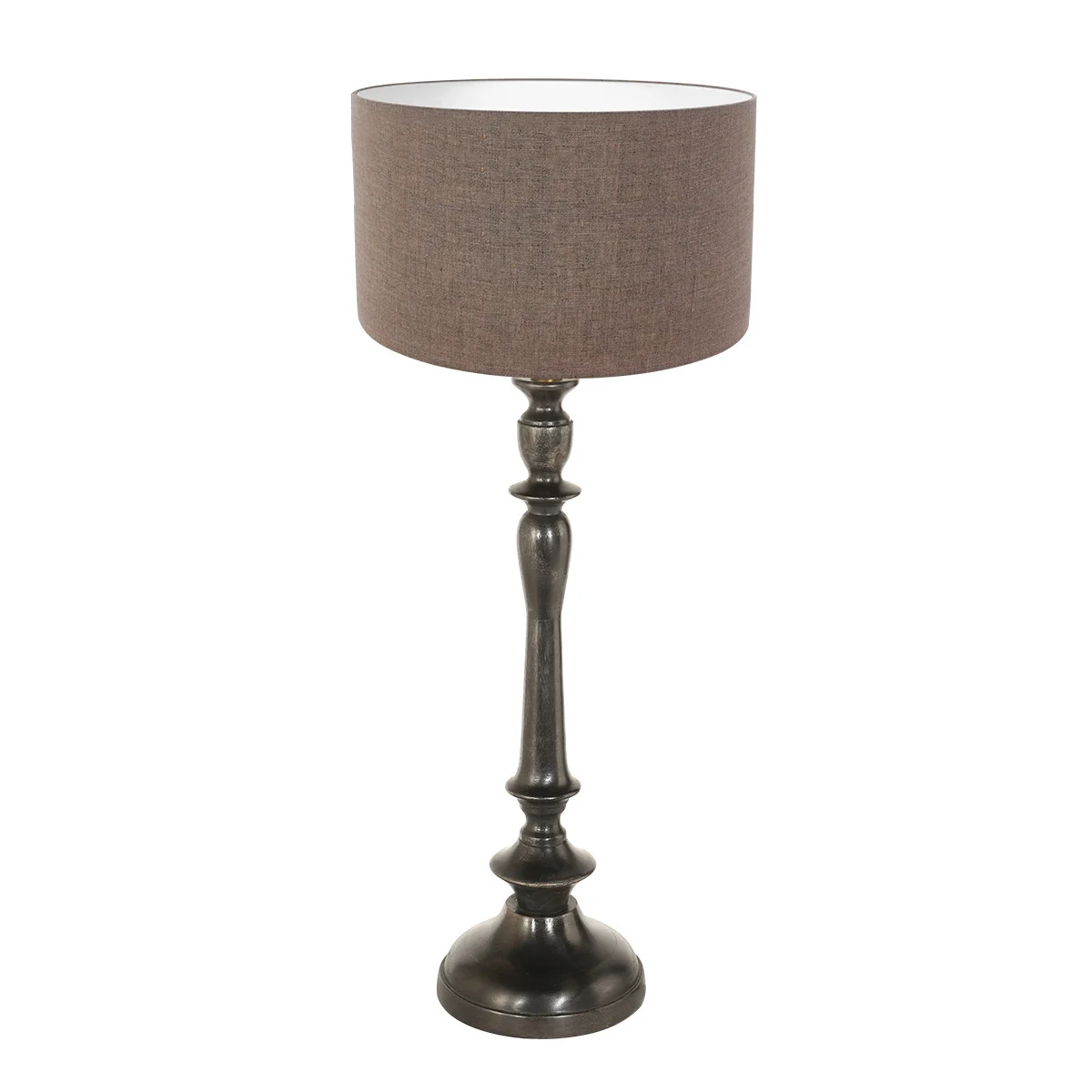 Lámpara de mesa clásica redonda marrón negra Steinhauer Bois negroantiguo y gris