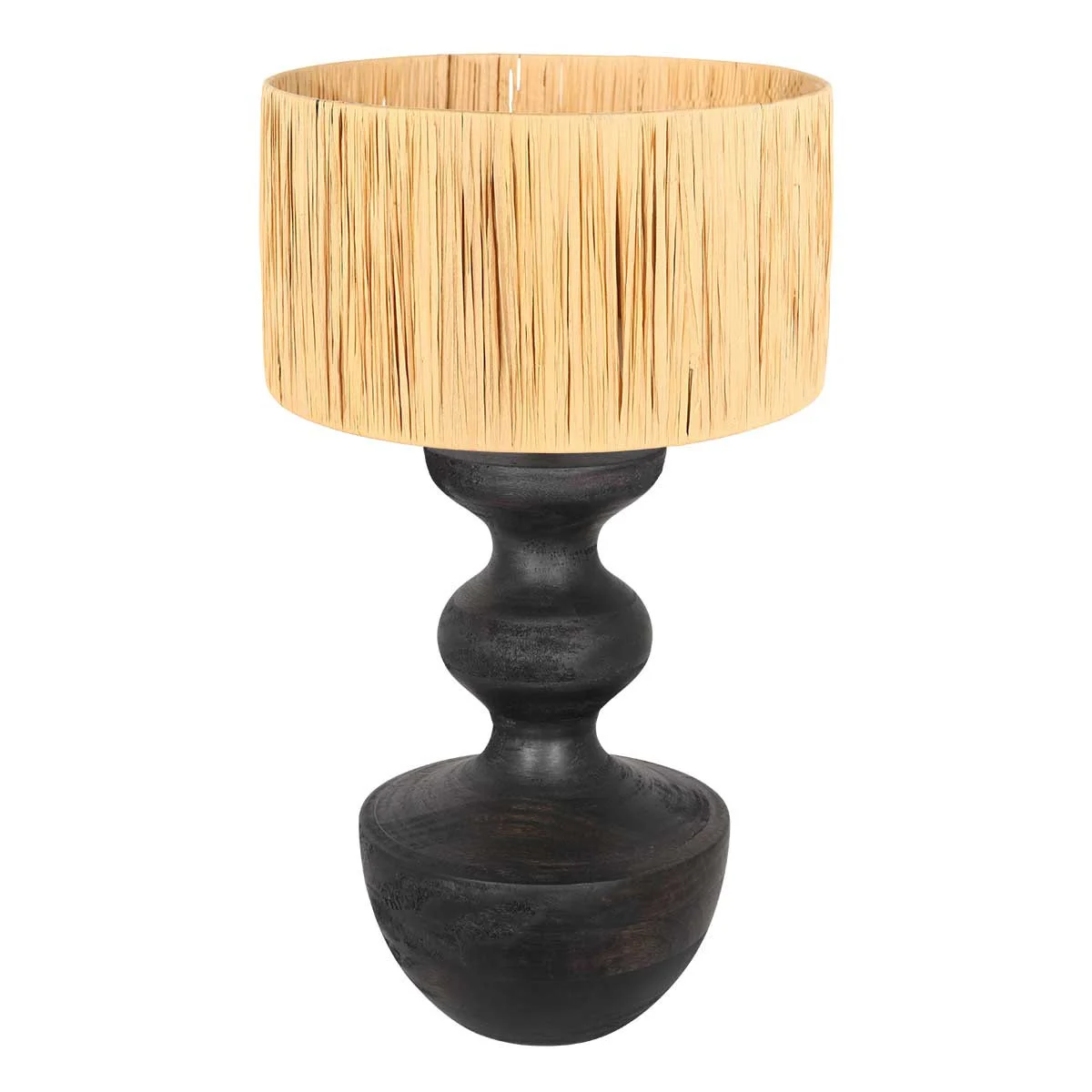 Lámpara de mesa en negro con tulipa étnica Anne Light & Home Lyons naturel y negro