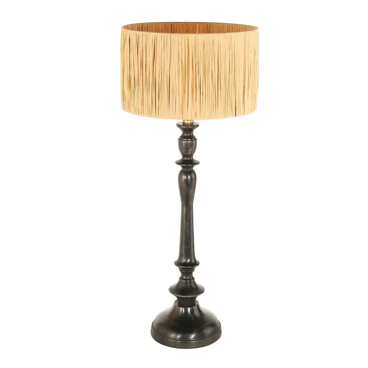 Lámpara de mesa rústica negra con pantalla de ratán Steinhauer Bois negroantiguo y naturel