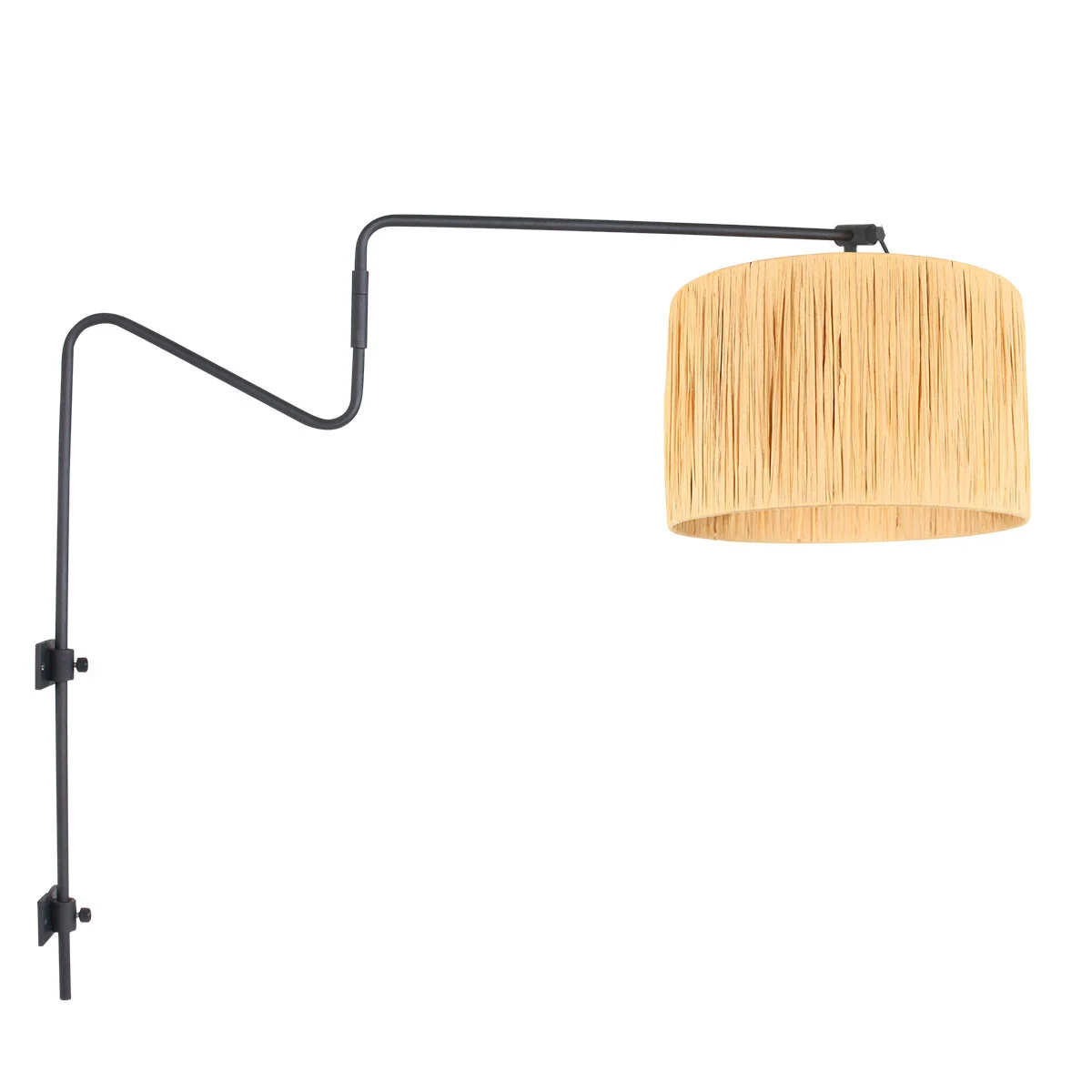 Lámpara de pared con pantalla de ratán en brazo Anne Light & Home Linstrom naturel y negro