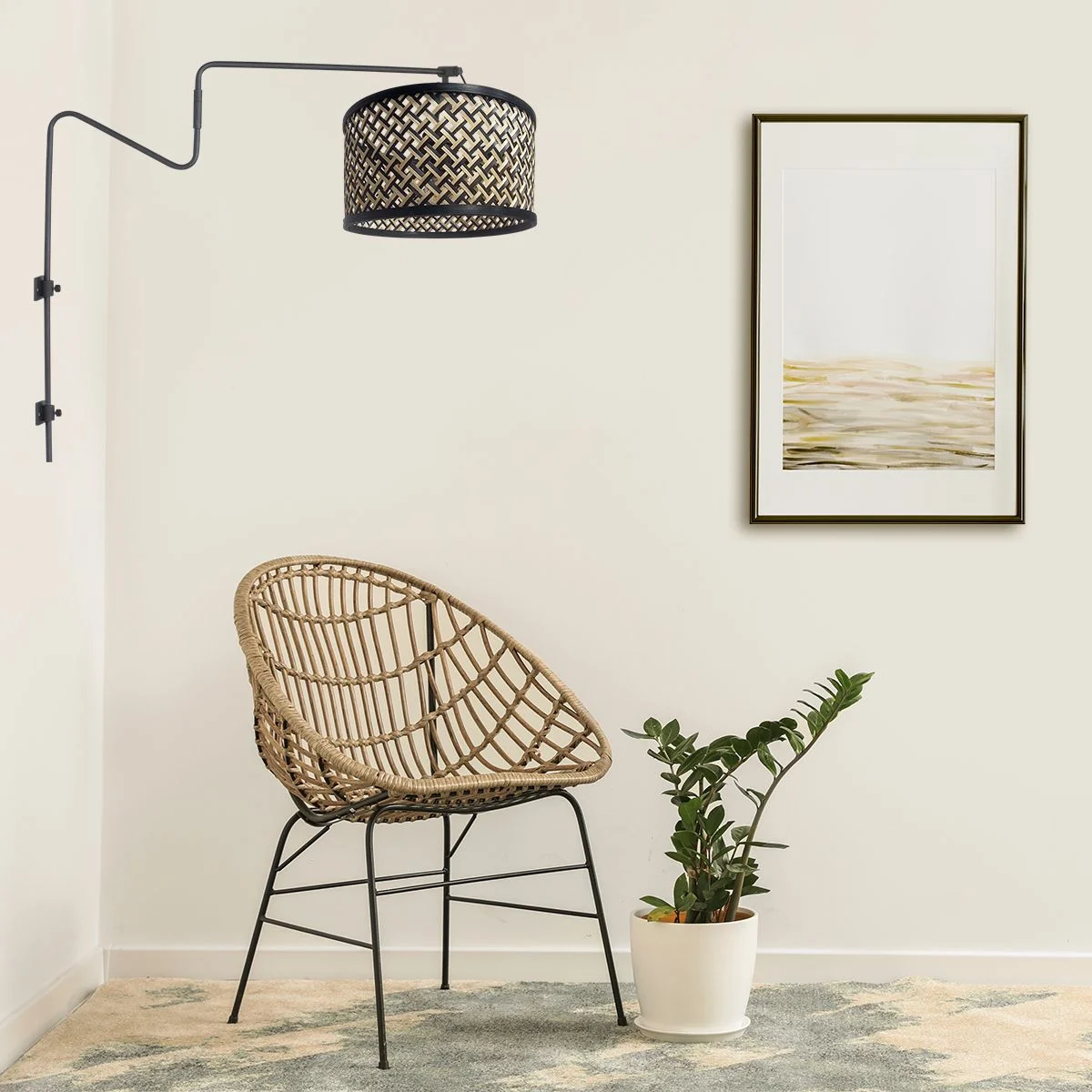 Lámpara de Pared Negra Moderna con Pantalla de Patrón Anne Light & Home Linstrom naturel y negro