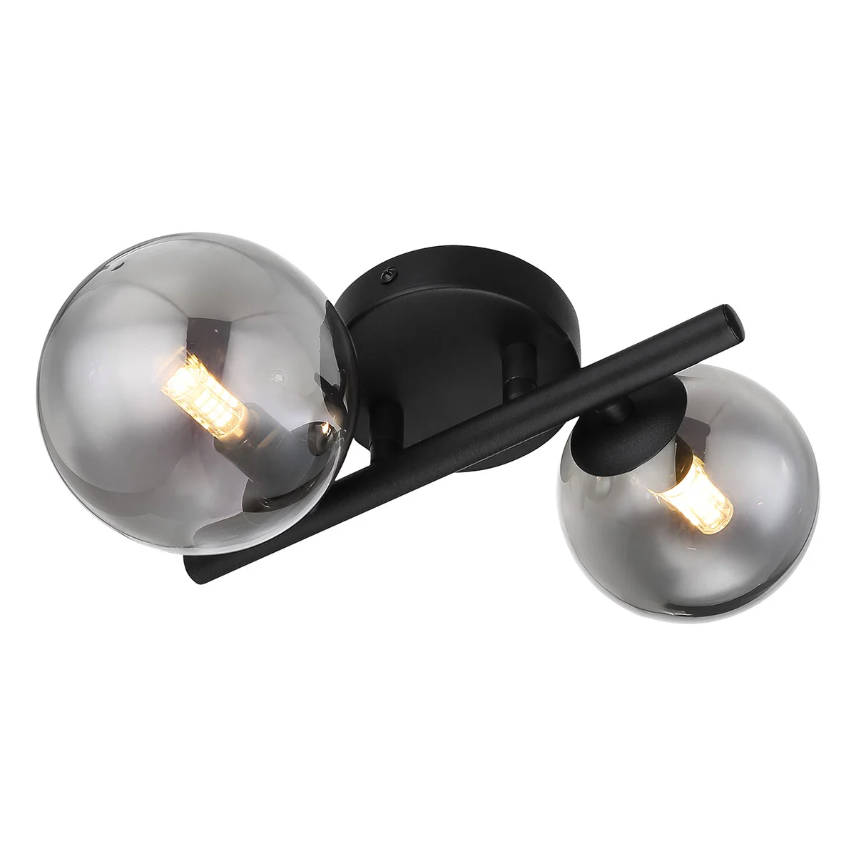 Lámpara de pared redonda negra 2 bolas de vidrio ahumado Globo Riha