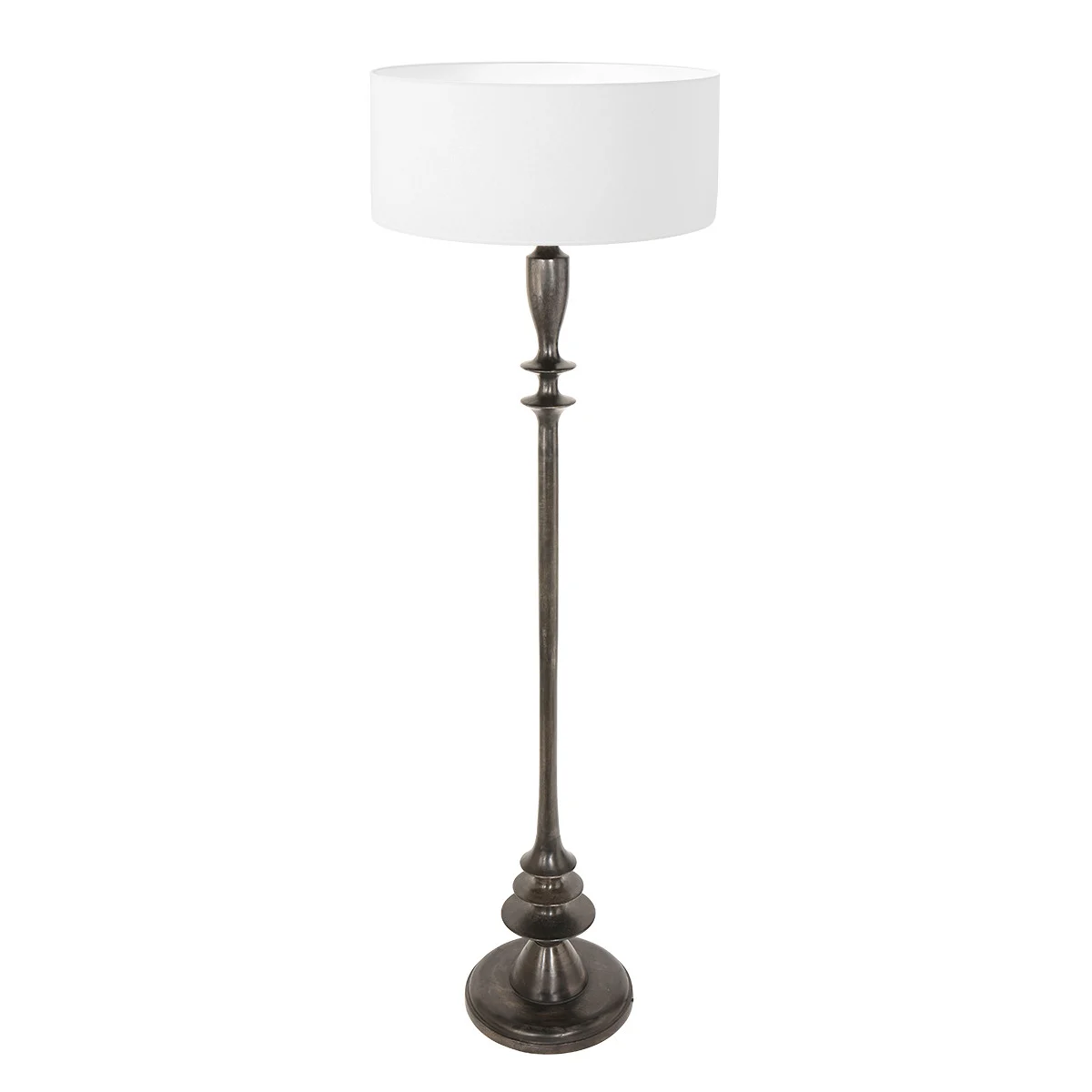 Lámpara de pie clásica redonda blanca con pie negro Steinhauer Bois negroantiguo y blanco