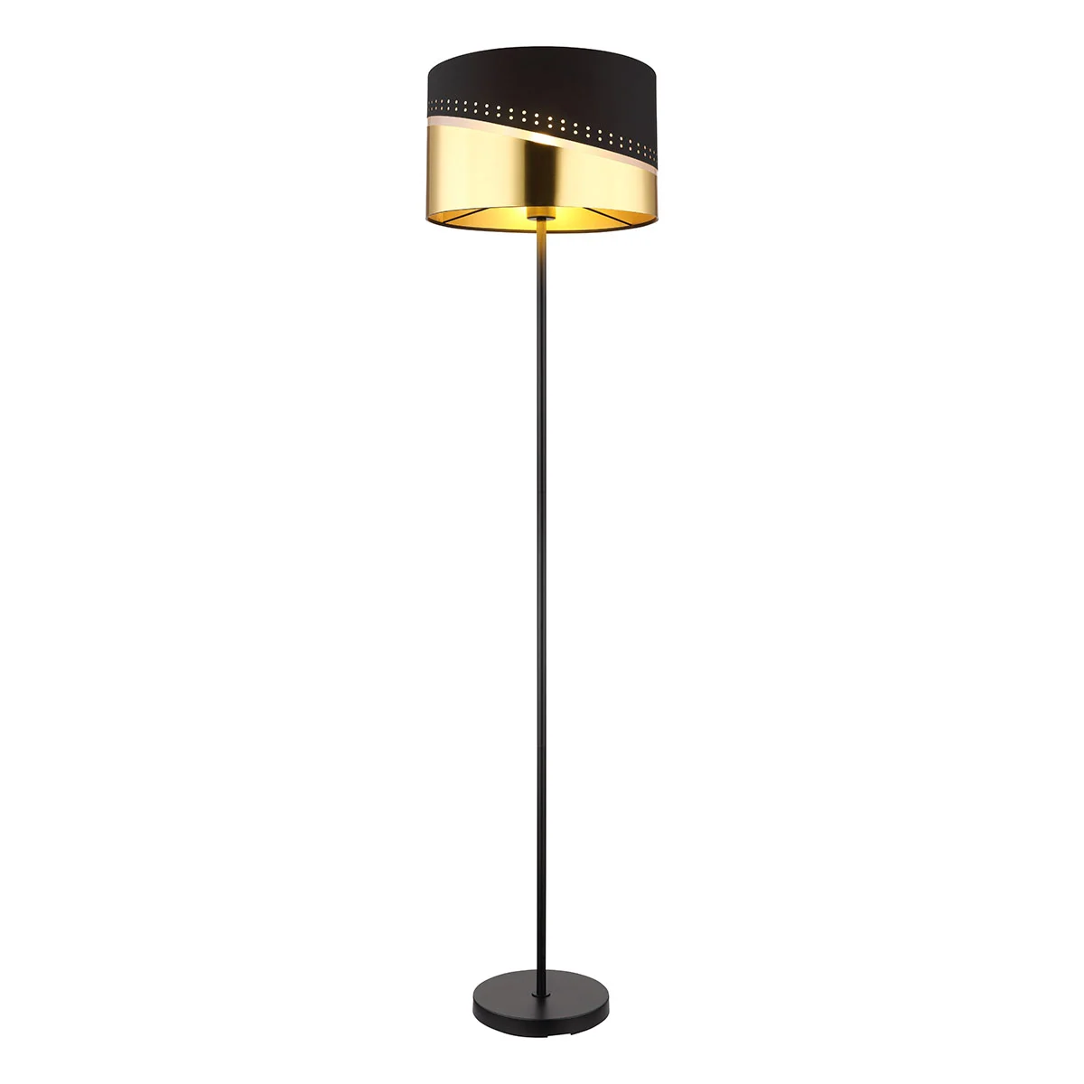 Lámpara de pie glamurosa negra con capucha dorada Globo Or