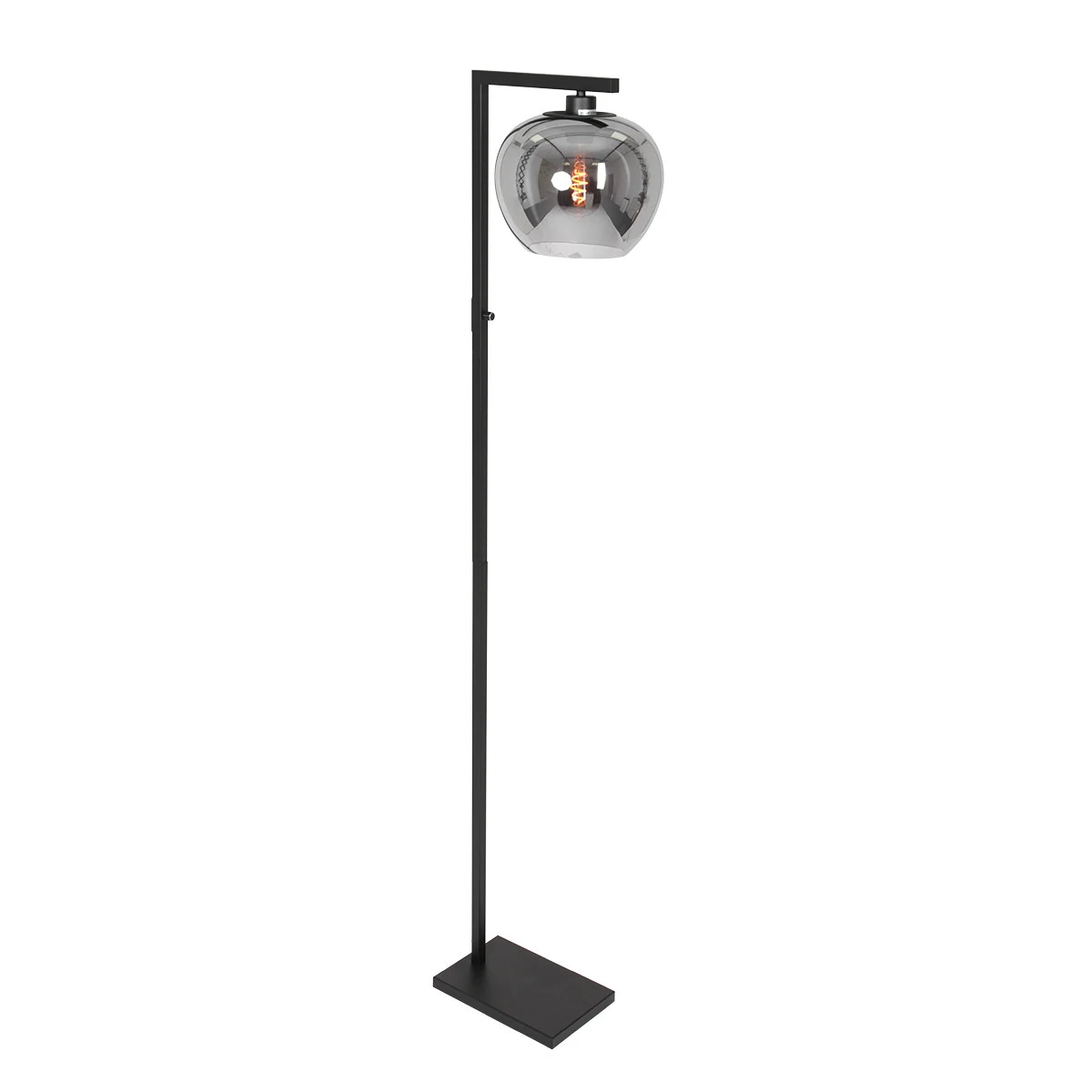 Lámpara de pie industrial negra con bola de vidrio ahumado Steinhauer Stang