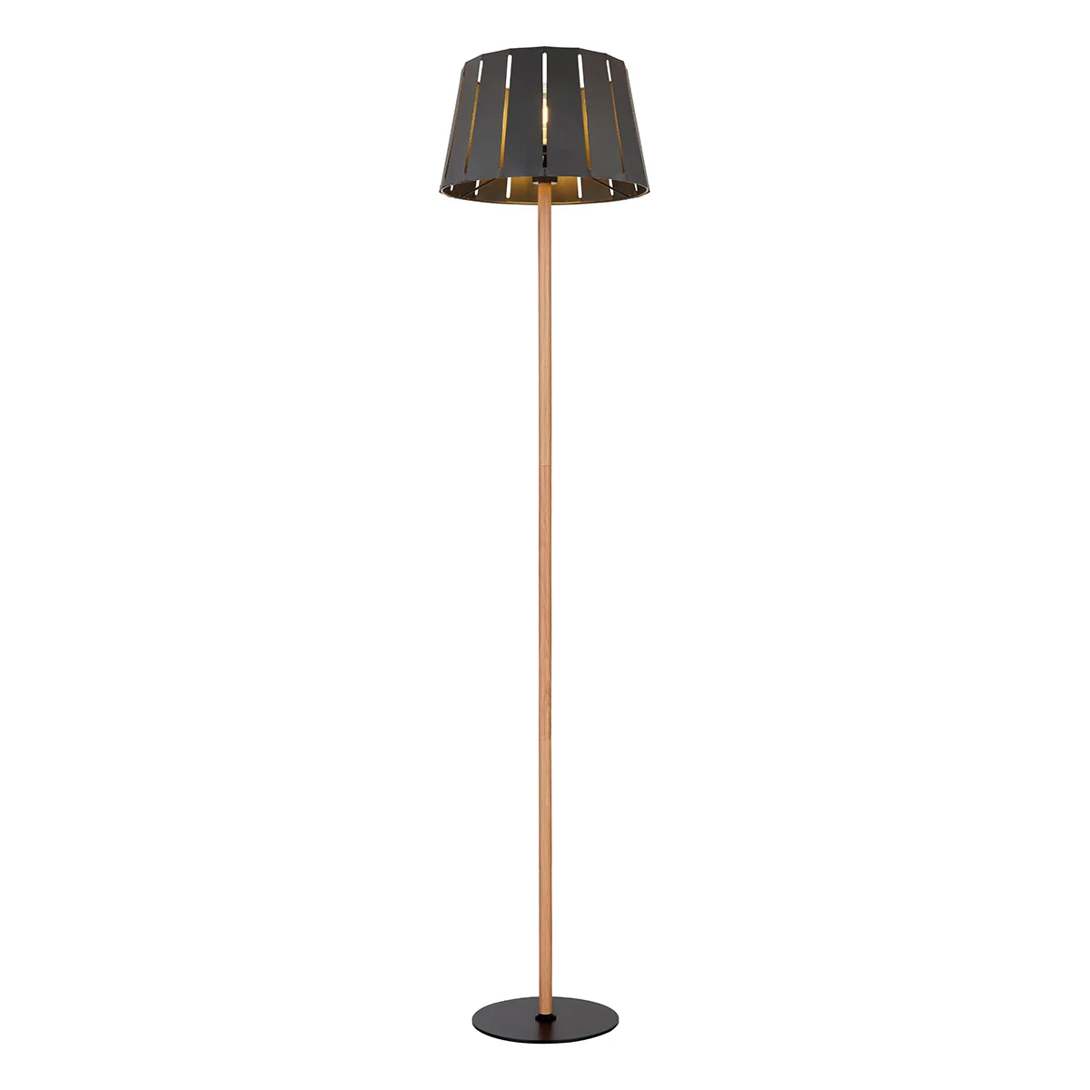 Lámpara de pie retro de metal y madera negra Globo Luna