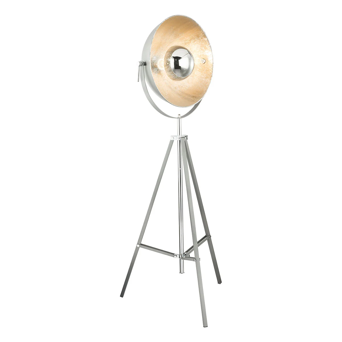 Lámpara de pie trípode gris/cromo pantalla de cúpula Globo Xirena