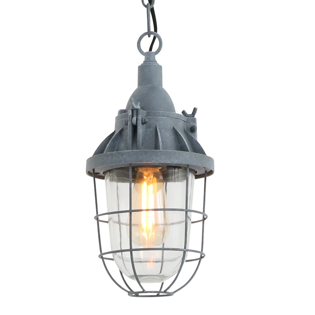 Lámpara colgante industrial de vidrio y metal gris Mexlite Ebbe