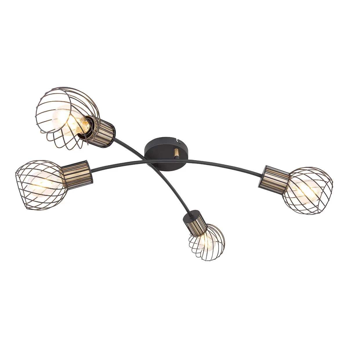 Lámpara de techo de 4 luces negra/dorada con rejilla Globo Argusto