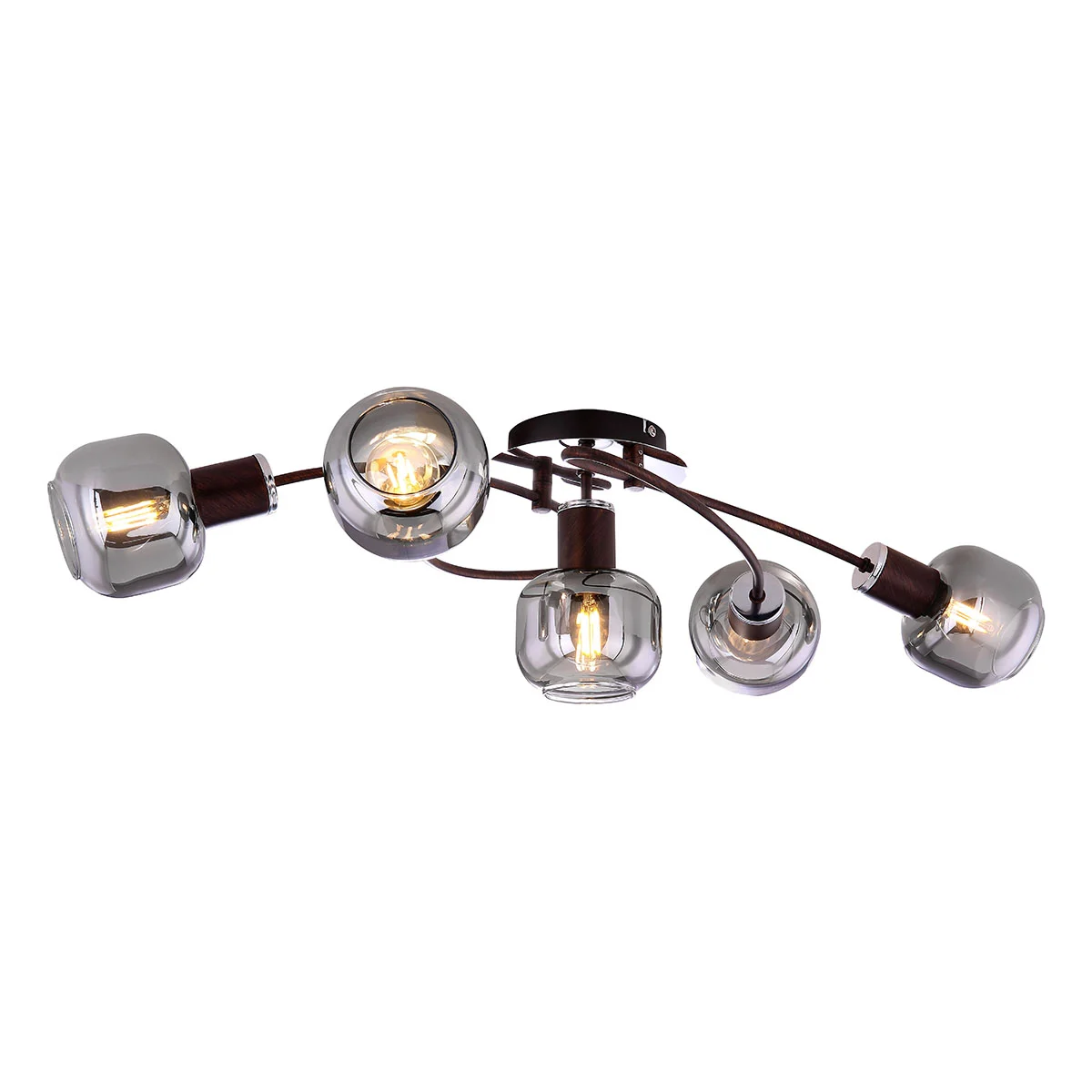 Lámpara de techo de 5 luces metal/cristal ahumado bronce Globo Pallo