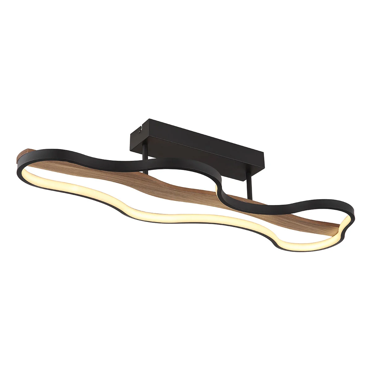 Lámpara de techo largo rectangular negro/aspecto madera nube Globo Bezzy