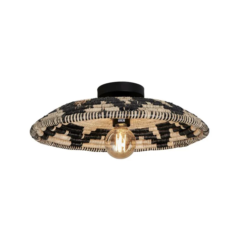 Lámpara de techo negro/natural forma de cúpula de esparto GOOD&MOJO Andros