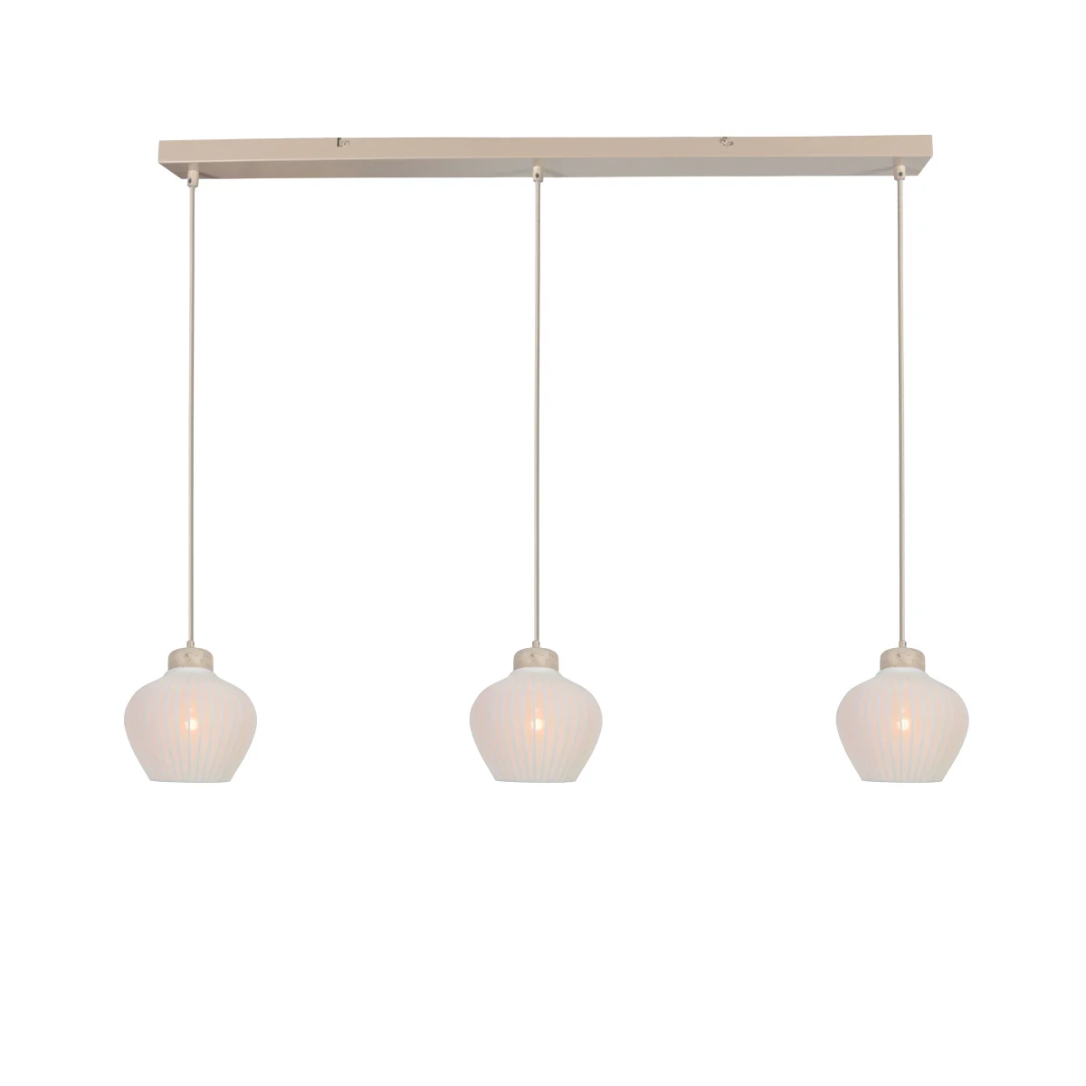 Colgante de 3 luces con pantallas de lino y detalles en travertino Anne Light Travino