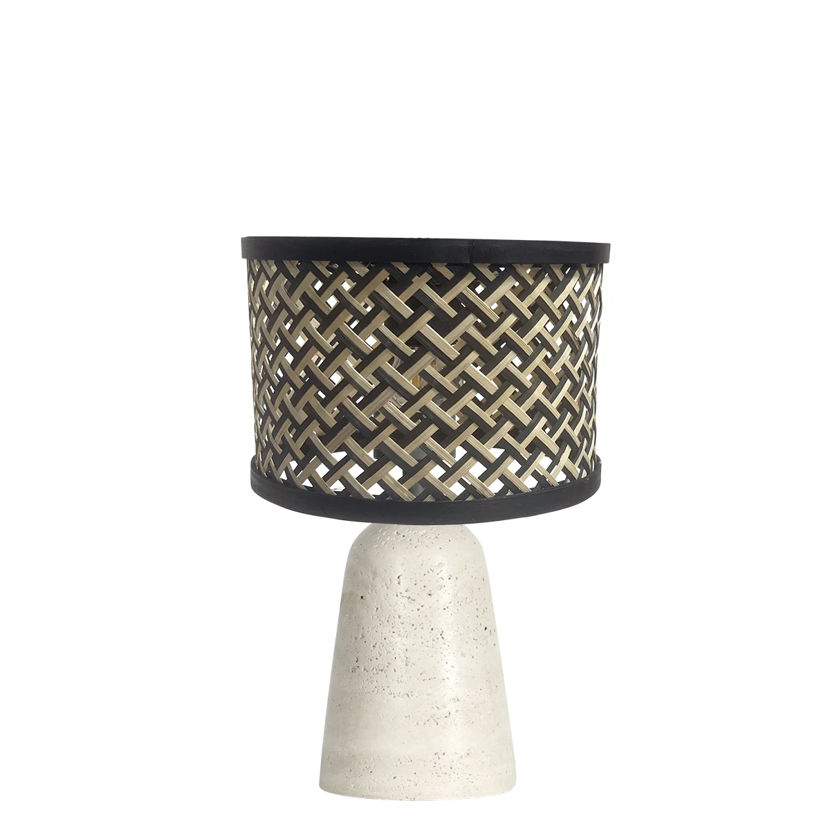 Lámpara de mesa con pantalla de bambú y base de travertino Anne Light Travino