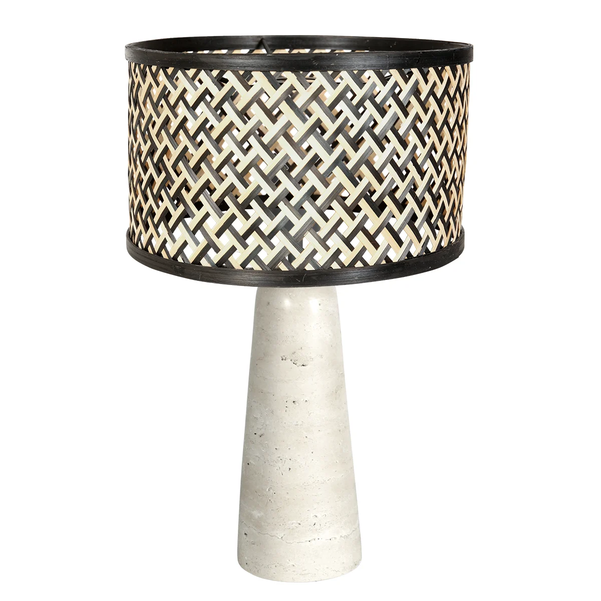 Lámpara de mesa con pantalla de bambú y base maciza de travertino Anne Light Travino