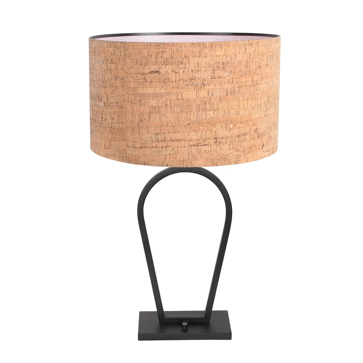 Lámpara de mesa con pantalla de corcho y estructura metálica negra Steinhauer Stang