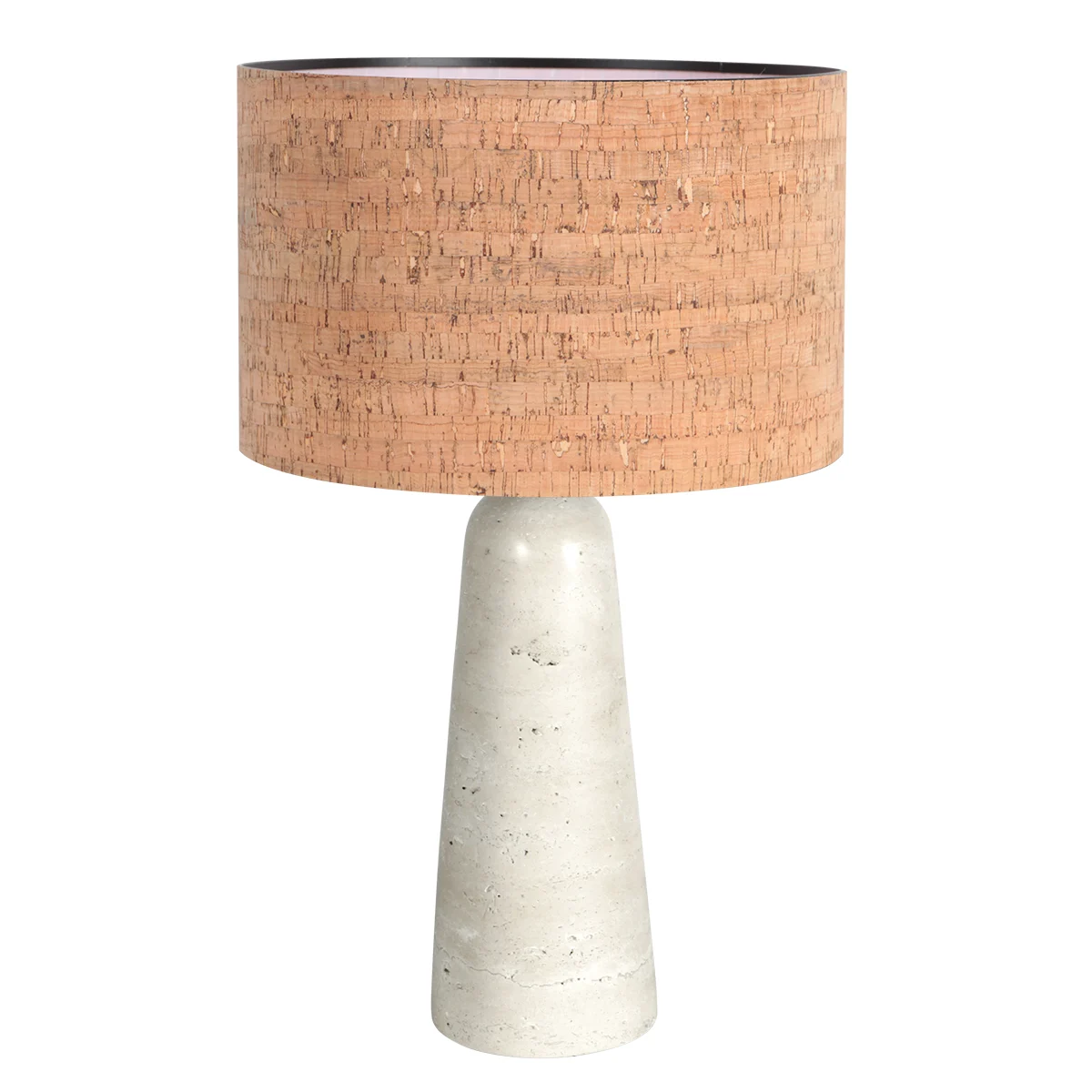 Lámpara de mesa con pantalla de corcho y pie elegante de travertino Anne Light Travino