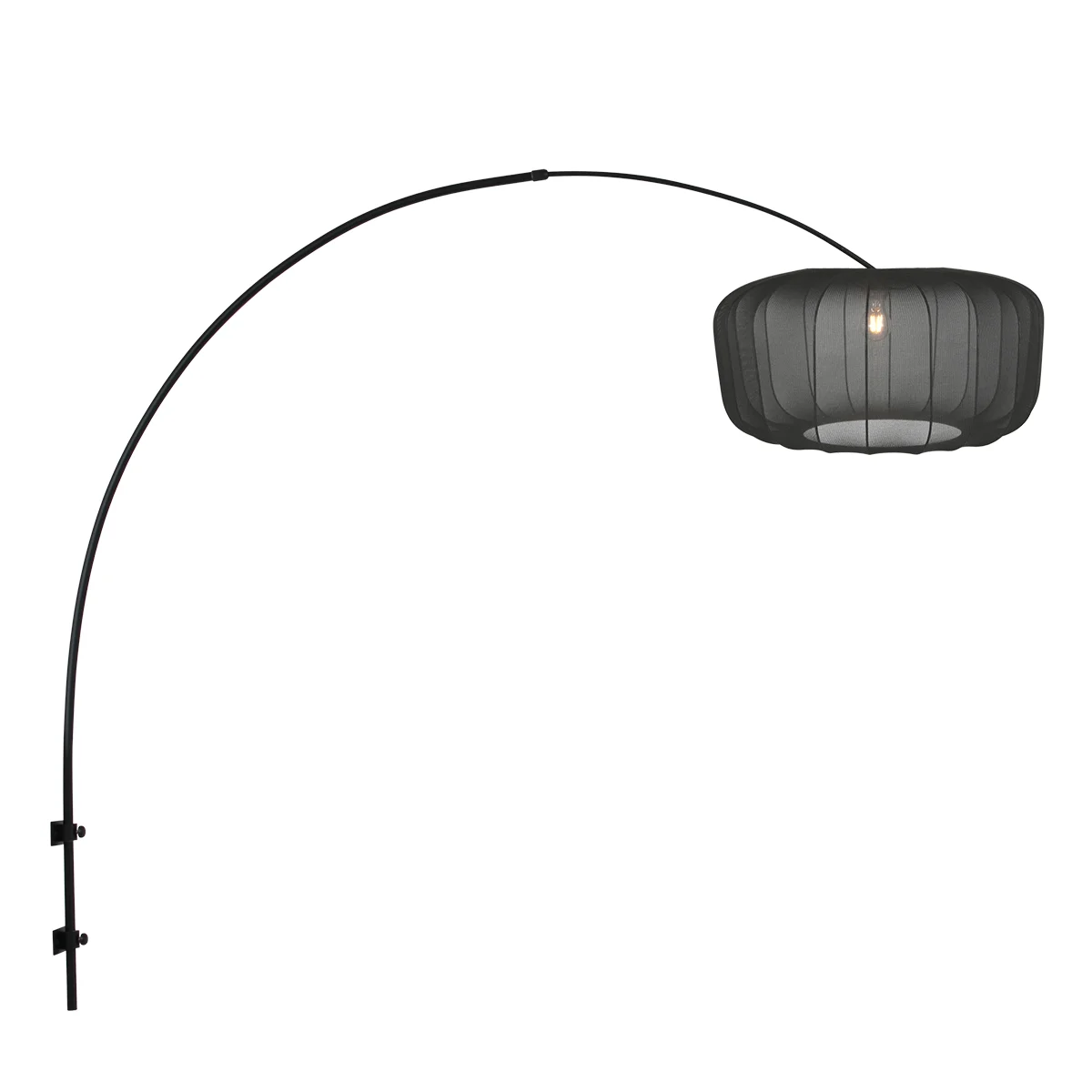 Lámpara de arco de pared, brazo negro, pantalla de tela, Steinhauer Sprakled Light