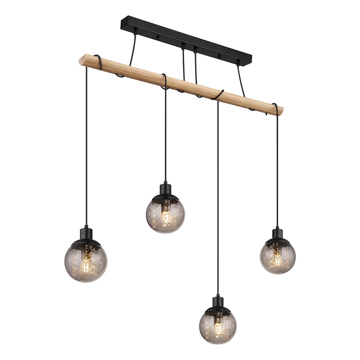 Lámparas colgantes rurales de metal y madera negras Globo Richard