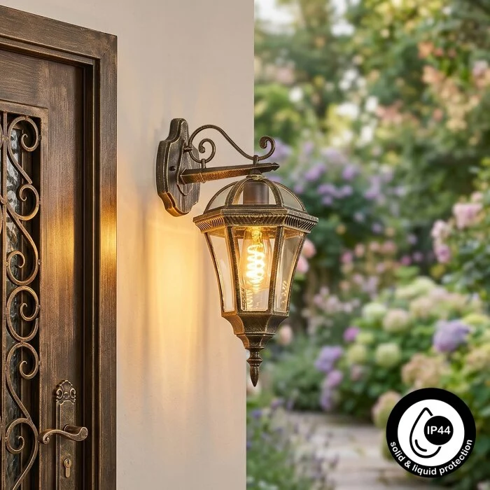 Lavajo Iluminación exterior, Aplique de exterior dorado, Negro, 1 luz