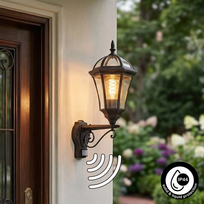 Lavajo Iluminación exterior, Aplique de exterior Negro, 1 luz, Sensor de movimiento