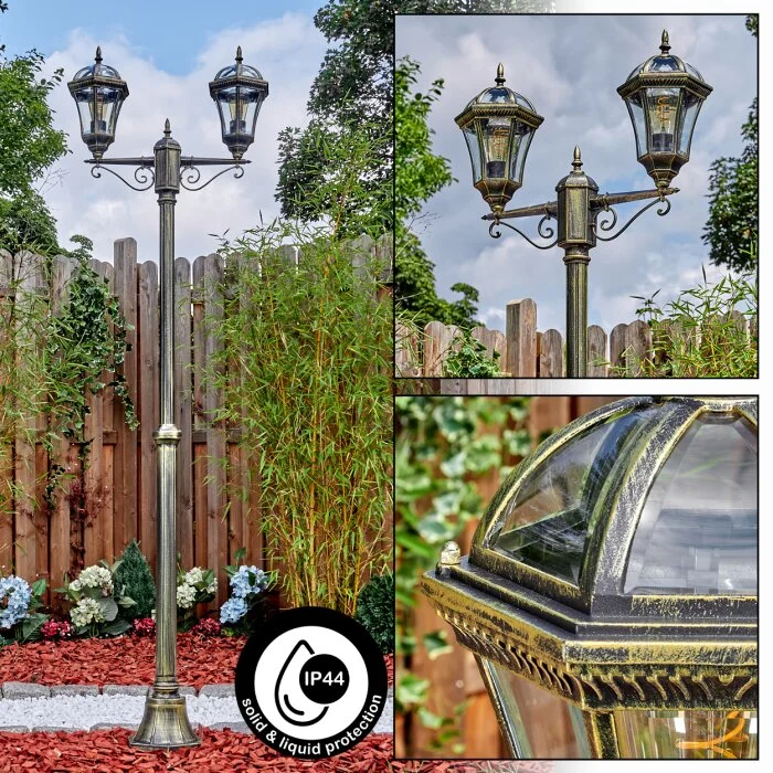 Lavajo Iluminación exterior, Candelabro, Iluminación de caminos dorado, Negro, 2 luces