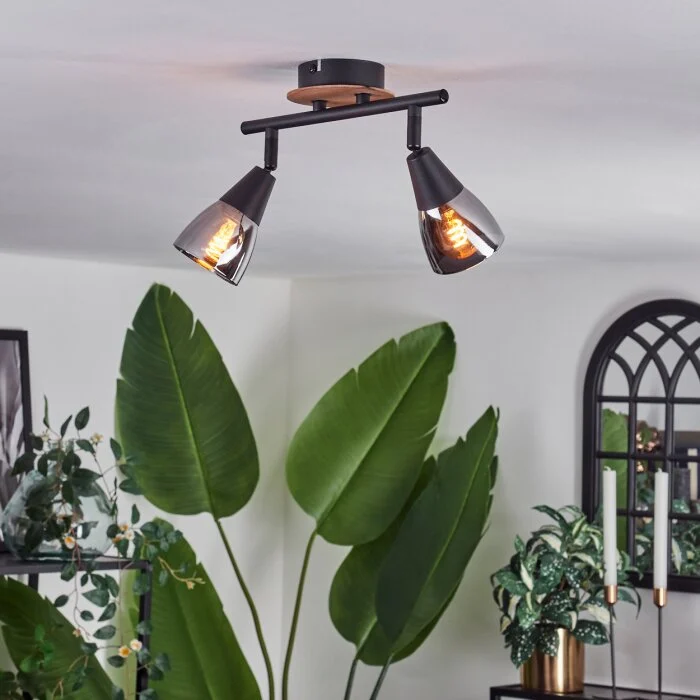 Leteque Lámpara de Techo Crudo, Negro, 2 luces