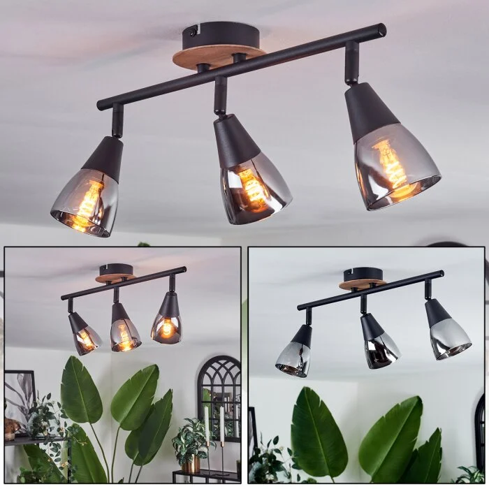 Leteque Lámpara de Techo Crudo, Negro, 3 luces