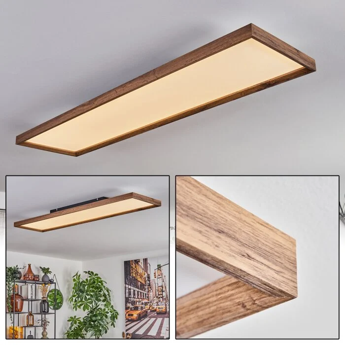 Longvic Lámpara de Techo LED Color madera, Negro, 1 luz