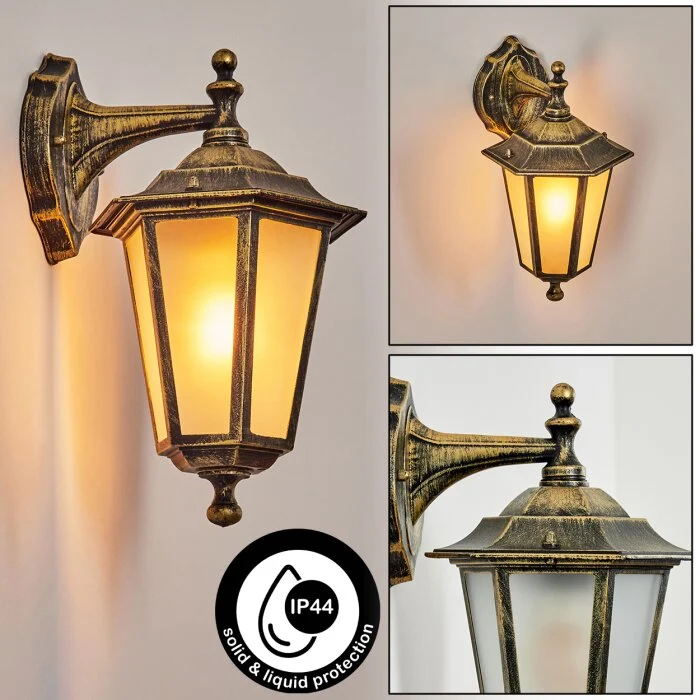 Loria Aplique para exterior dorado, Negro, 1 luz