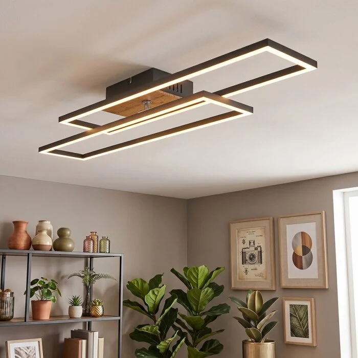 Macos Plafones, Spot techo LED Marrón, Color madera, Negro, 1 luz