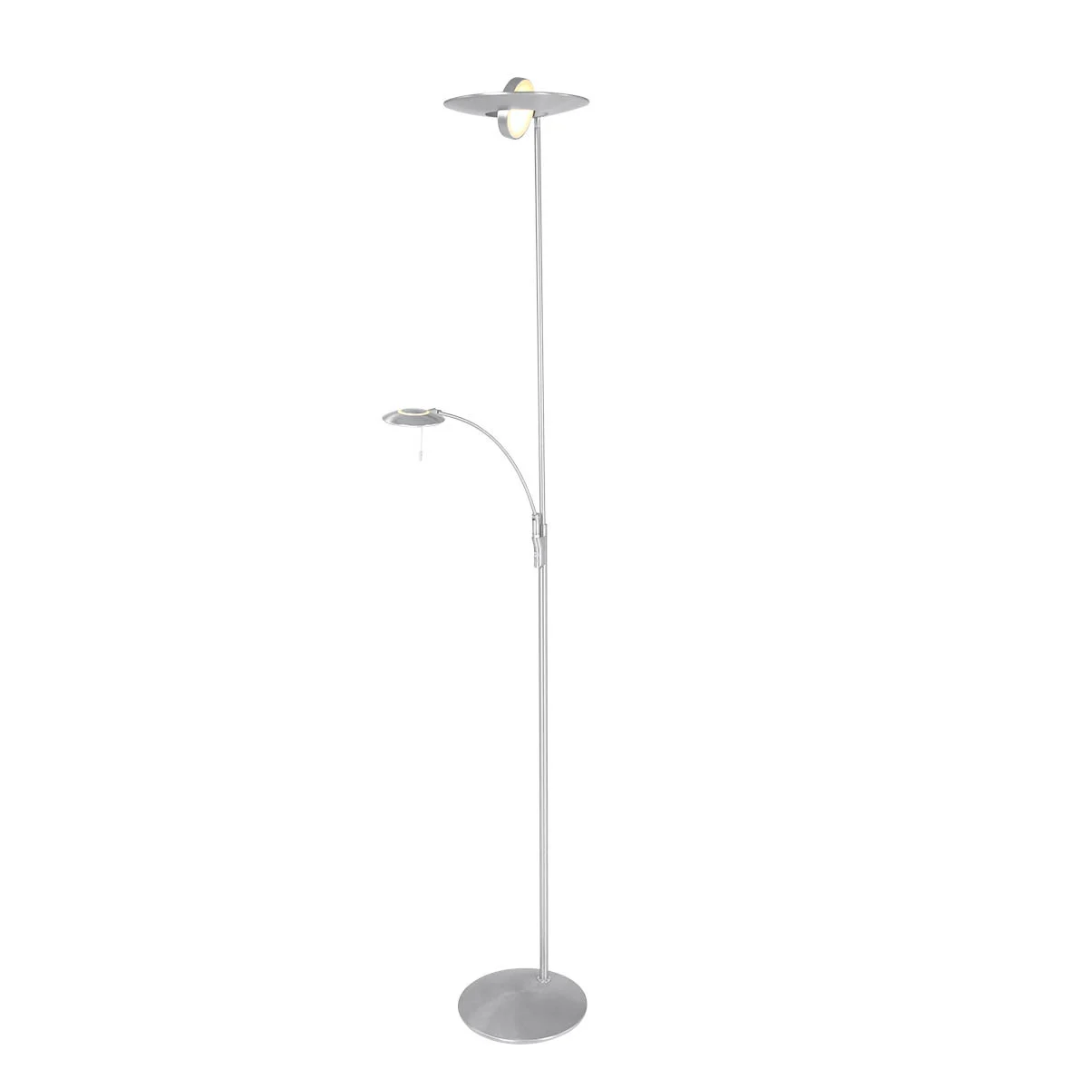 Moderna lámpara pie plateada Steinhauer Zenith led acero y blanco