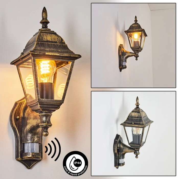 Naofe Aplique para exterior Marrón, dorado, 1 luz, Sensor de movimiento