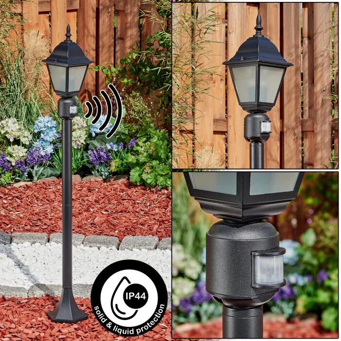 Naofe Poste de Jardín Negro, 1 luz, Sensor de movimiento